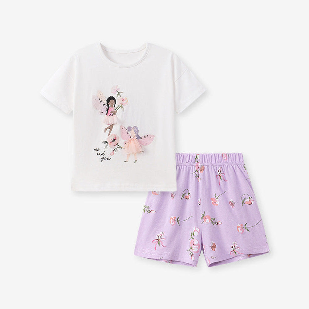 MyKids-USA® Baby Kids Girls Short Sleeves Cartoon Pattern T-shirt and Floral Pants Clothing Set