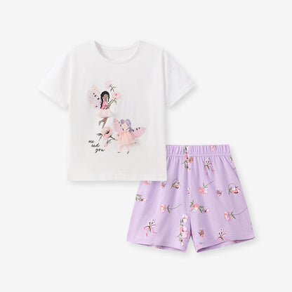 MyKids-USA® Baby Kids Girls Short Sleeves Cartoon Pattern T-shirt and Floral Pants Clothing Set