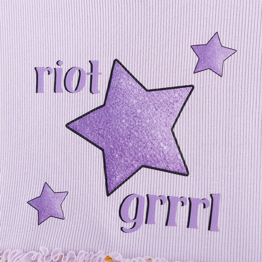 MyKids-USA® Stars and Letters Pattern Short Sleeves Tulle Patchwork Dress for Stylish Girls