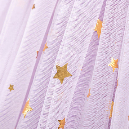 MyKids-USA® Stars and Letters Pattern Short Sleeves Tulle Patchwork Dress for Stylish Girls
