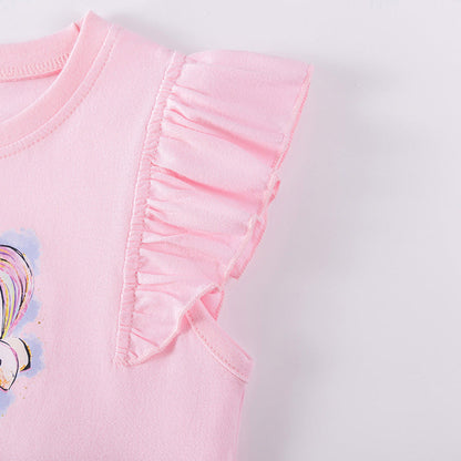 MyKids-USA® Unicorn and Stars Cartoon Pattern Fly Sleeves Tulle Patchwork Dress for Stylish Girls