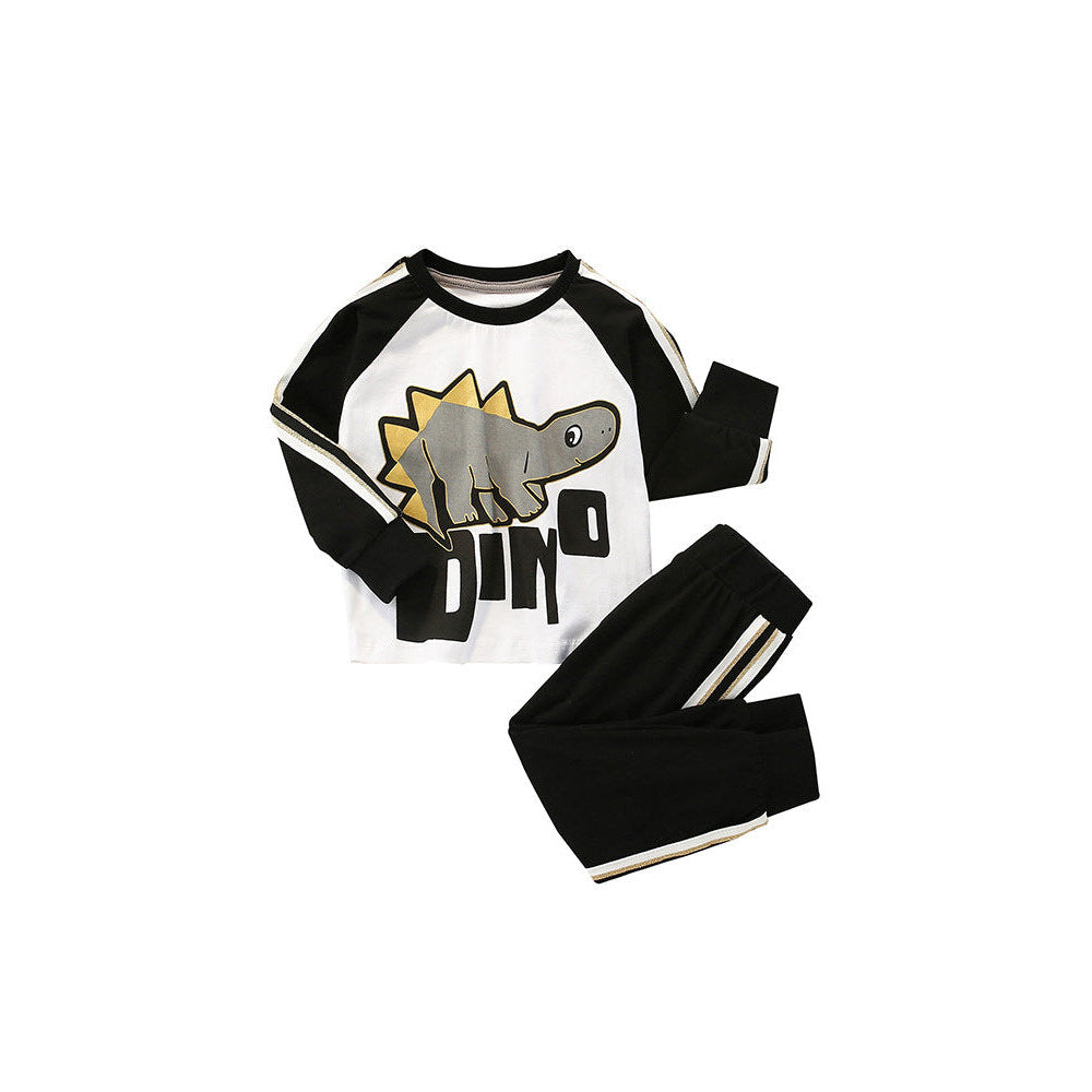 MyKids-USA® Spring and Autumn Boys Cartoon Dinosaur Pattern Long Sleeves Pullover and Striped Pants Clothing Set