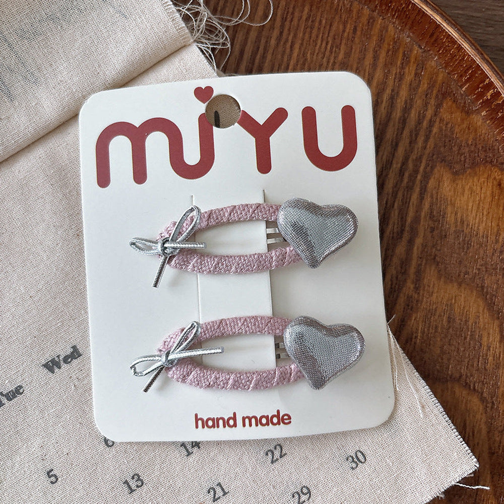 MyKids-USA® Collection of 2 Versatile Cute Heart and Star Pattern Hair Clips and Hair Ties