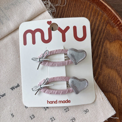 MyKids-USA® Collection of 2 Versatile Cute Heart and Star Pattern Hair Clips and Hair Ties