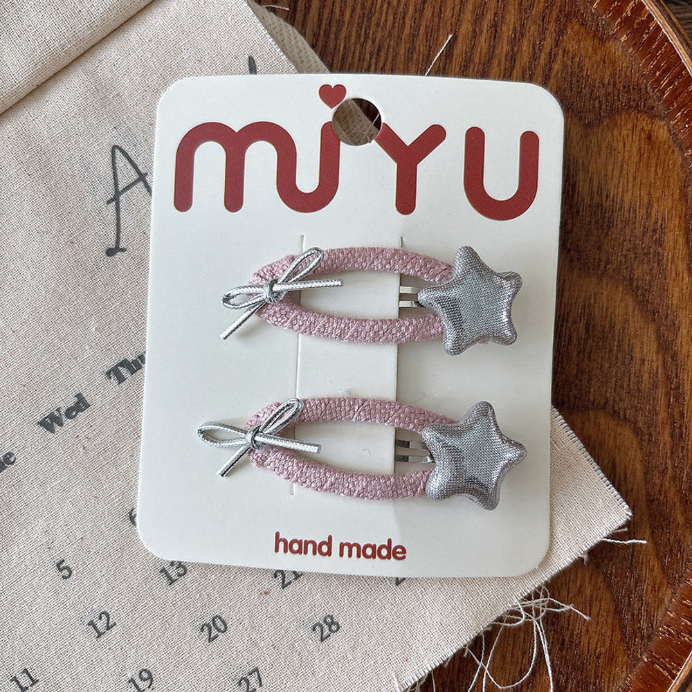 MyKids-USA® Collection of 2 Versatile Cute Heart and Star Pattern Hair Clips and Hair Ties