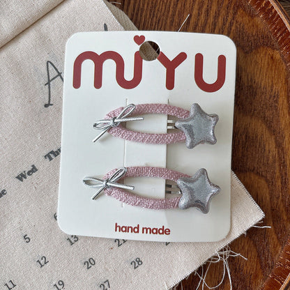MyKids-USA® Collection of 2 Versatile Cute Heart and Star Pattern Hair Clips and Hair Ties