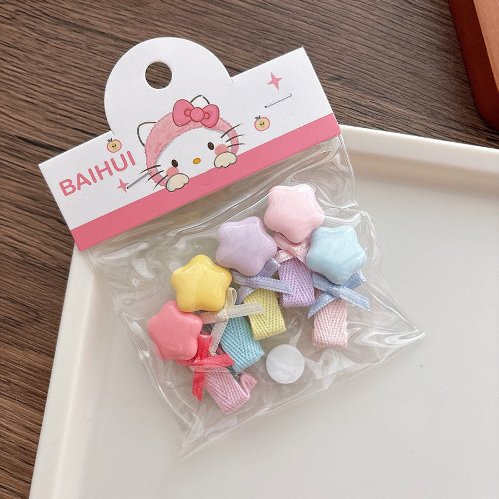 MyKids-USA® Collection of 5-10 Versatile Cute Heart and Star Pattern Hair Clips and Hair Ties