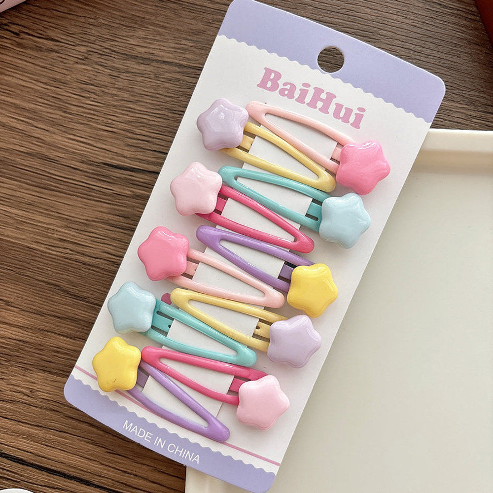 MyKids-USA® Collection of 5-10 Versatile Cute Heart and Star Pattern Hair Clips and Hair Ties