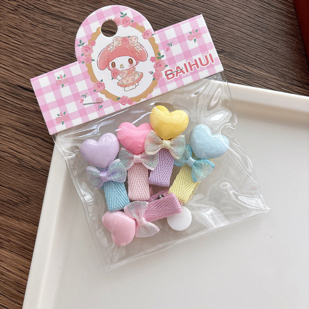 MyKids-USA® Collection of 5-10 Versatile Cute Heart and Star Pattern Hair Clips and Hair Ties