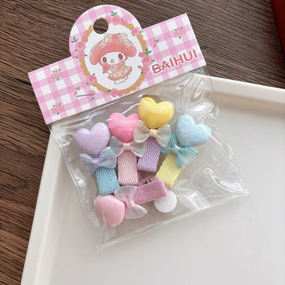 MyKids-USA® Collection of 5-10 Versatile Cute Heart and Star Pattern Hair Clips and Hair Ties