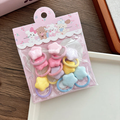 MyKids-USA® Collection of 5-10 Versatile Cute Heart and Star Pattern Hair Clips and Hair Ties