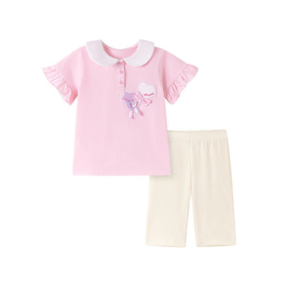 MyKids-USA® Baby Kids Girls Short Sleeves Hearts and Star Pattern T-shirt and Pants Clothing Set