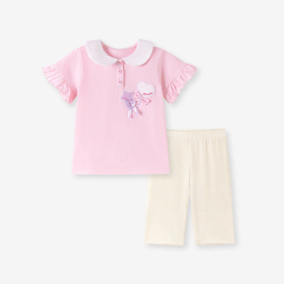 MyKids-USA® Baby Kids Girls Short Sleeves Hearts and Star Pattern T-shirt and Pants Clothing Set