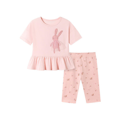 MyKids-USA® Summer Hot Selling Baby Kids Girls Short Sleeves Rabbits Pattern T-shirt and Floral Pants Clothing Set