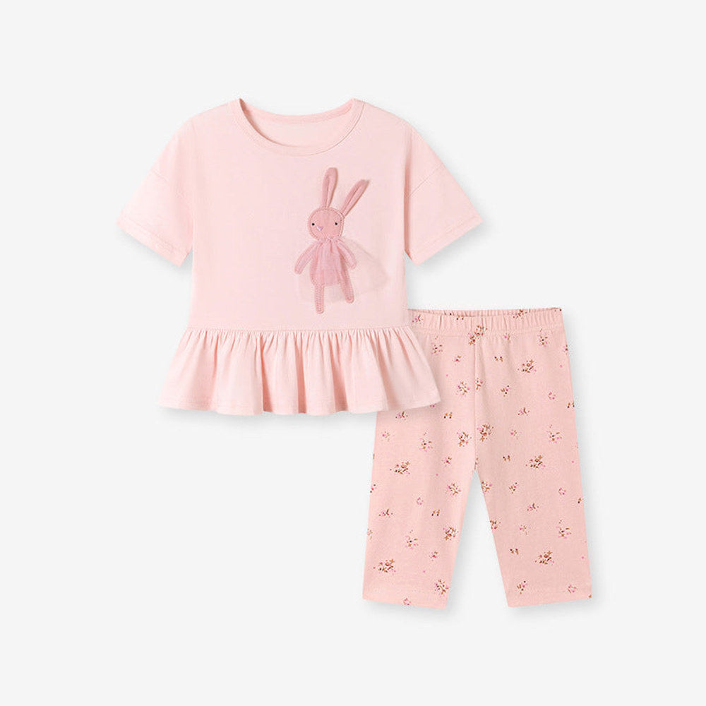 MyKids-USA® Summer Hot Selling Baby Kids Girls Short Sleeves Rabbits Pattern T-shirt and Floral Pants Clothing Set