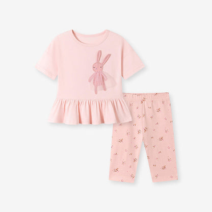 MyKids-USA® Summer Hot Selling Baby Kids Girls Short Sleeves Rabbits Pattern T-shirt and Floral Pants Clothing Set