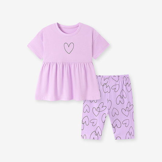 MyKids-USA® Summer Hot Selling Baby Kids Girls Short Sleeves Hearts Pattern T-shirt and Pants Clothing Set
