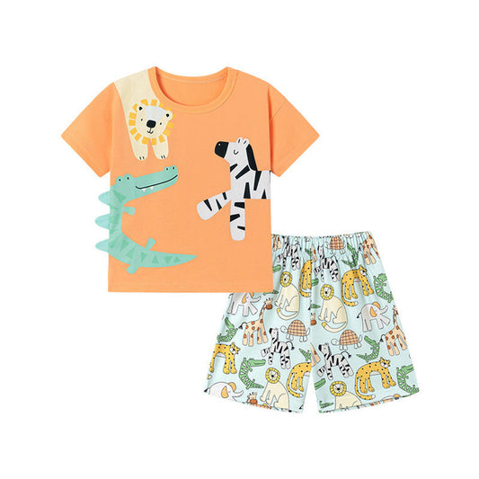 MyKids-USA® Summer Hot Selling Baby Kids Boys Short Sleeves Cartoon Animals Pattern T-shirt and Shorts Clothing Set