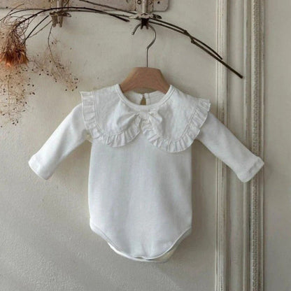 MyKids-USA® Baby Girls Solid Color Long Sleeves Bodysuit with Collar