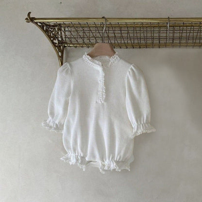 MyKids-USA® Baby Girls Solid Color Long Sleeves Lace Trim Bodysuit