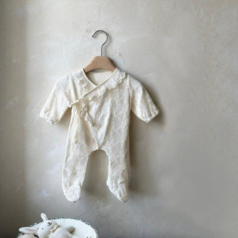 MyKids-USA® Baby Unisex Solid Color Lace Long Sleeves Rompers