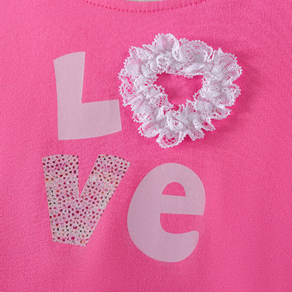 MyKids-USA® Letters and Heart Pattern Short Sleeves Tulle Patchwork Dress for Stylish Girls