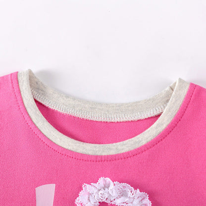 MyKids-USA® Letters and Heart Pattern Short Sleeves Tulle Patchwork Dress for Stylish Girls