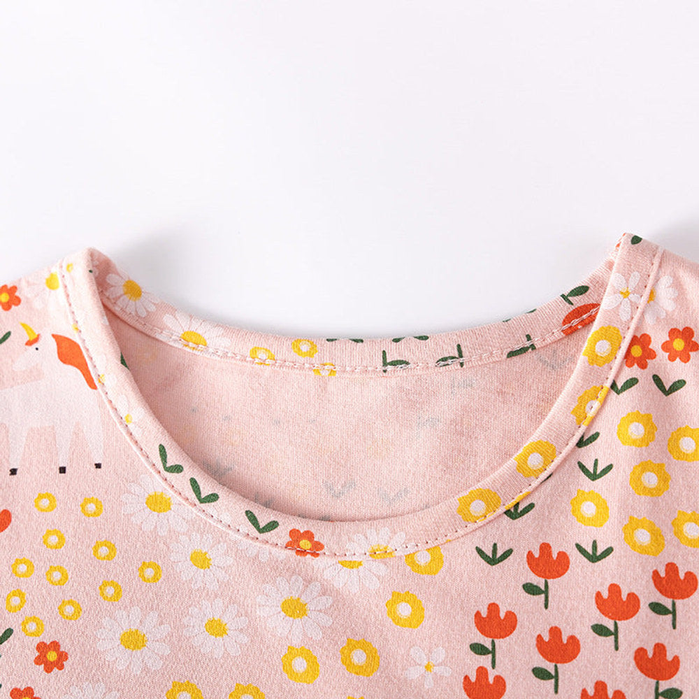 MyKids-USA® Flowers and Animals Pattern Short Sleeves Dress for Stylish Girls