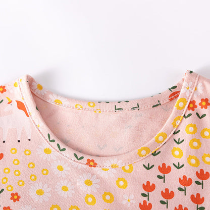 MyKids-USA® Flowers and Animals Pattern Short Sleeves Dress for Stylish Girls
