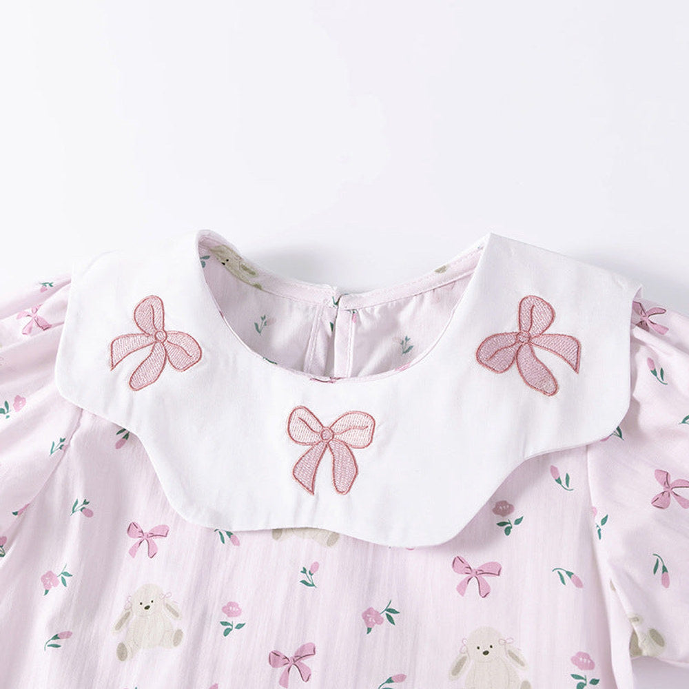MyKids-USA® Flowers and Animals Pattern Short Sleeves Dress for Stylish Girls