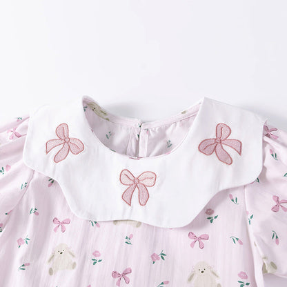MyKids-USA® Flowers and Animals Pattern Short Sleeves Dress for Stylish Girls