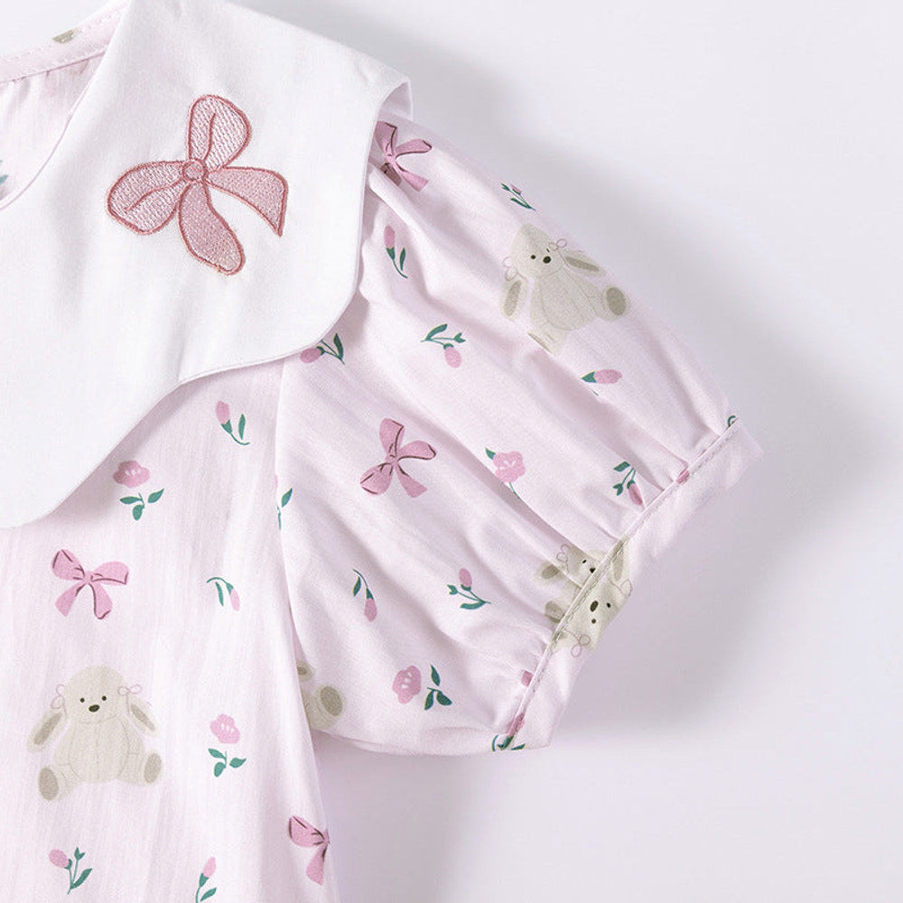 MyKids-USA® Flowers and Animals Pattern Short Sleeves Dress for Stylish Girls