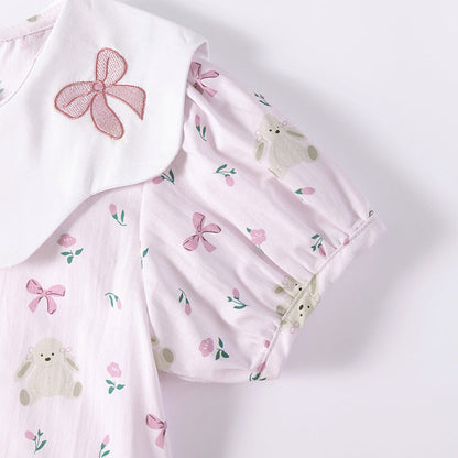 MyKids-USA® Flowers and Animals Pattern Short Sleeves Dress for Stylish Girls