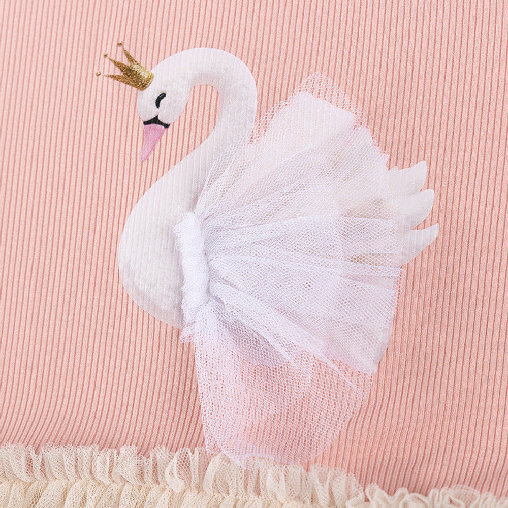 MyKids-USA® Goose Animals Pattern Short Sleeves Tulle Patchwork Dress for Stylish Girls