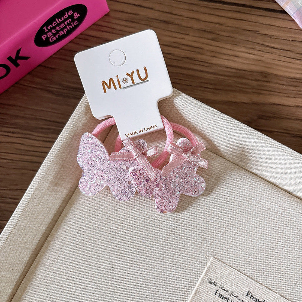 MyKids-USA® Collection of 2 Versatile Sequin Geometric Pattern Hair Clips and Hair Ties