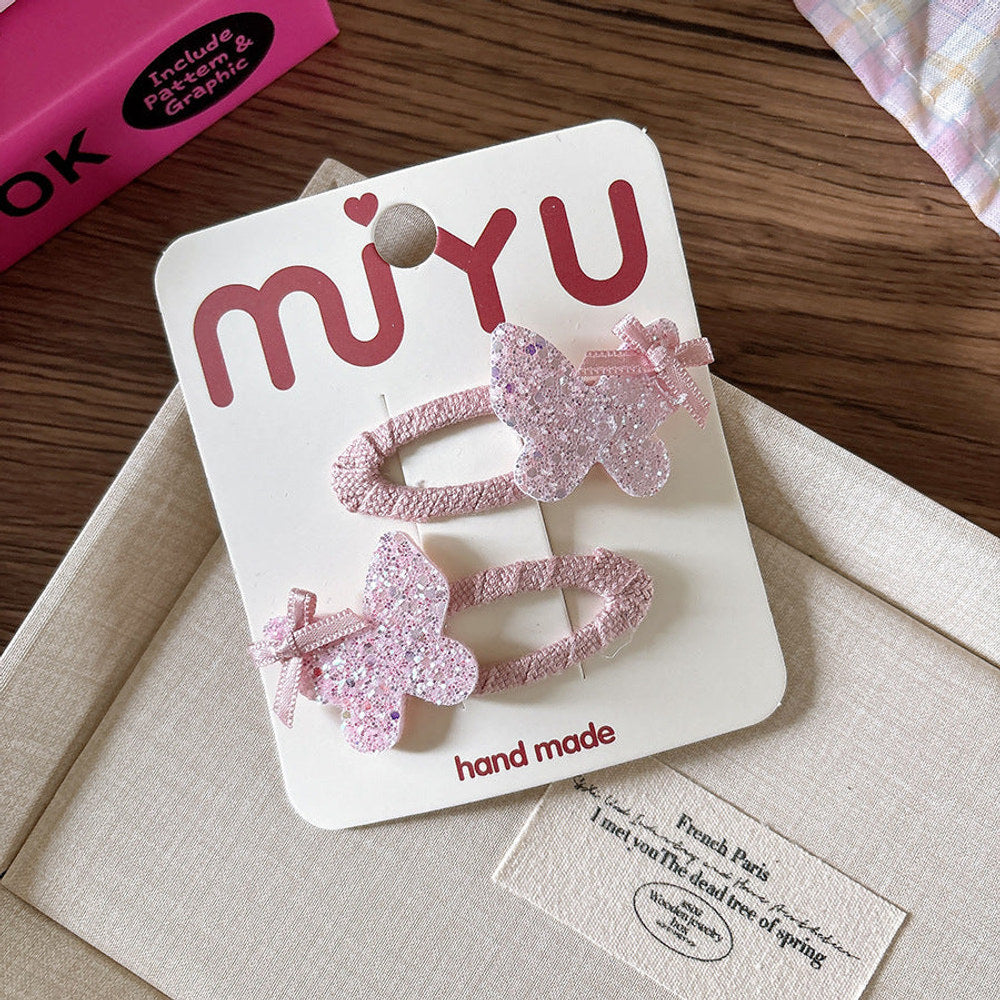 MyKids-USA® Collection of 2 Versatile Sequin Geometric Pattern Hair Clips and Hair Ties
