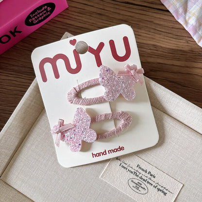 MyKids-USA® Collection of 2 Versatile Sequin Geometric Pattern Hair Clips and Hair Ties