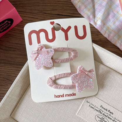 MyKids-USA® Collection of 2 Versatile Sequin Geometric Pattern Hair Clips and Hair Ties