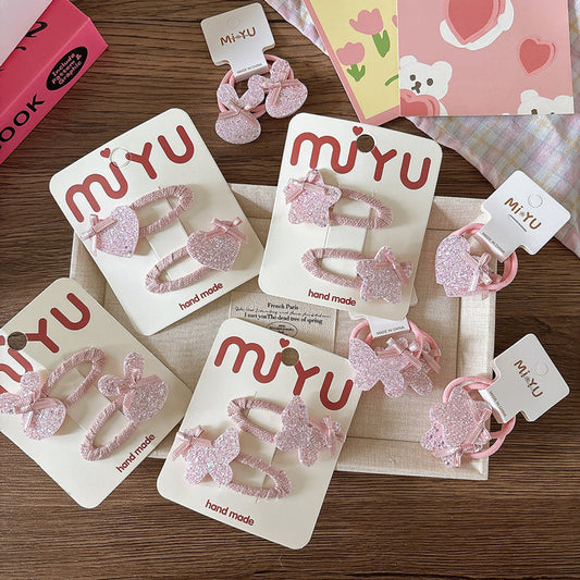 MyKids-USA® Collection of 2 Versatile Sequin Geometric Pattern Hair Clips and Hair Ties