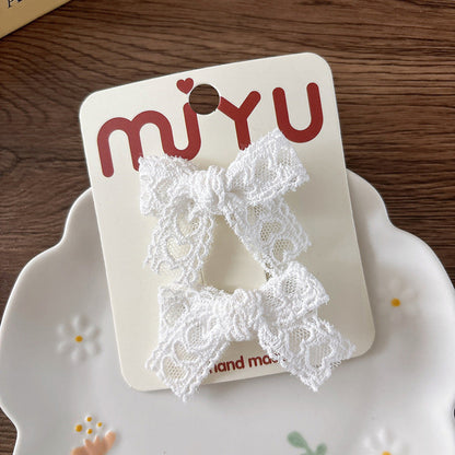MyKids-USA® Collection of 2 Versatile Lace Decorated Hair Clips and Hair Ties