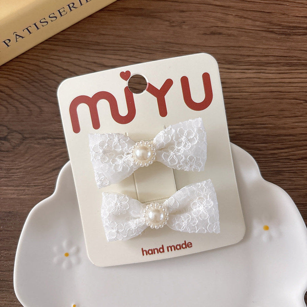 MyKids-USA® Collection of 2 Versatile Lace Decorated Hair Clips and Hair Ties