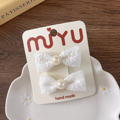 MyKids-USA® Collection of 2 Versatile Lace Decorated Hair Clips and Hair Ties