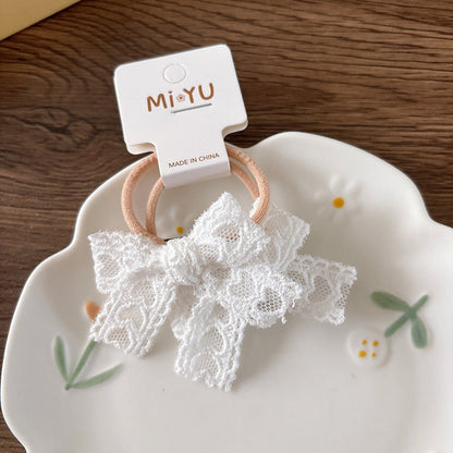 MyKids-USA® Collection of 2 Versatile Lace Decorated Hair Clips and Hair Ties