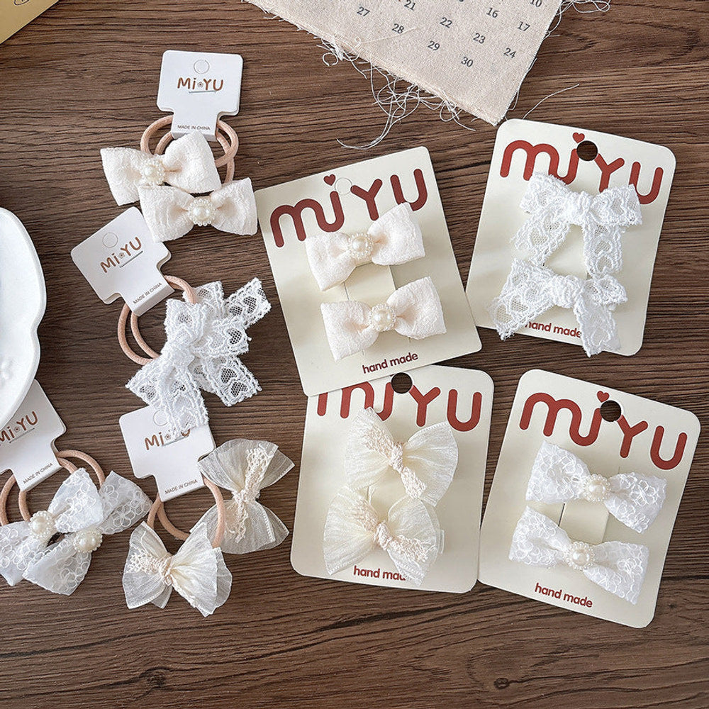 MyKids-USA® Collection of 2 Versatile Lace Decorated Hair Clips and Hair Ties
