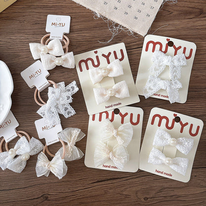 MyKids-USA® Collection of 2 Versatile Lace Decorated Hair Clips and Hair Ties