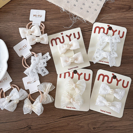MyKids-USA® Collection of 2 Versatile Lace Decorated Hair Clips and Hair Ties