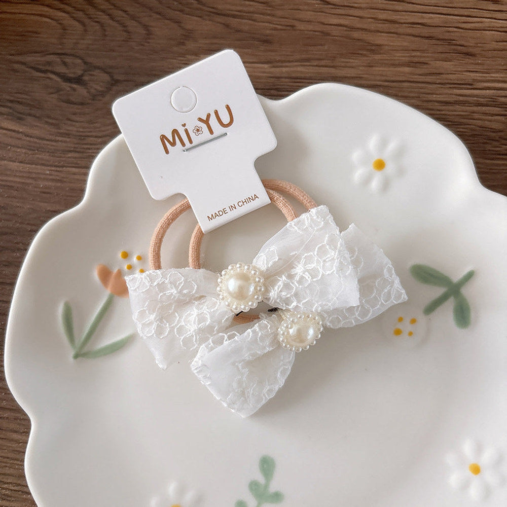 MyKids-USA® Collection of 2 Versatile Lace Decorated Hair Clips and Hair Ties