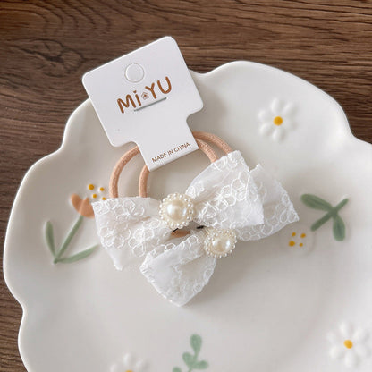MyKids-USA® Collection of 2 Versatile Lace Decorated Hair Clips and Hair Ties