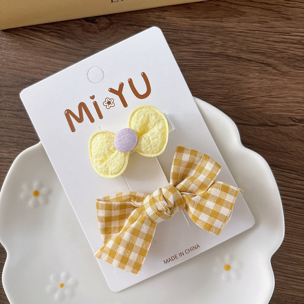 MyKids-USA® Collection of 2 Versatile Flowers and Plaid Pattern Hair Clips