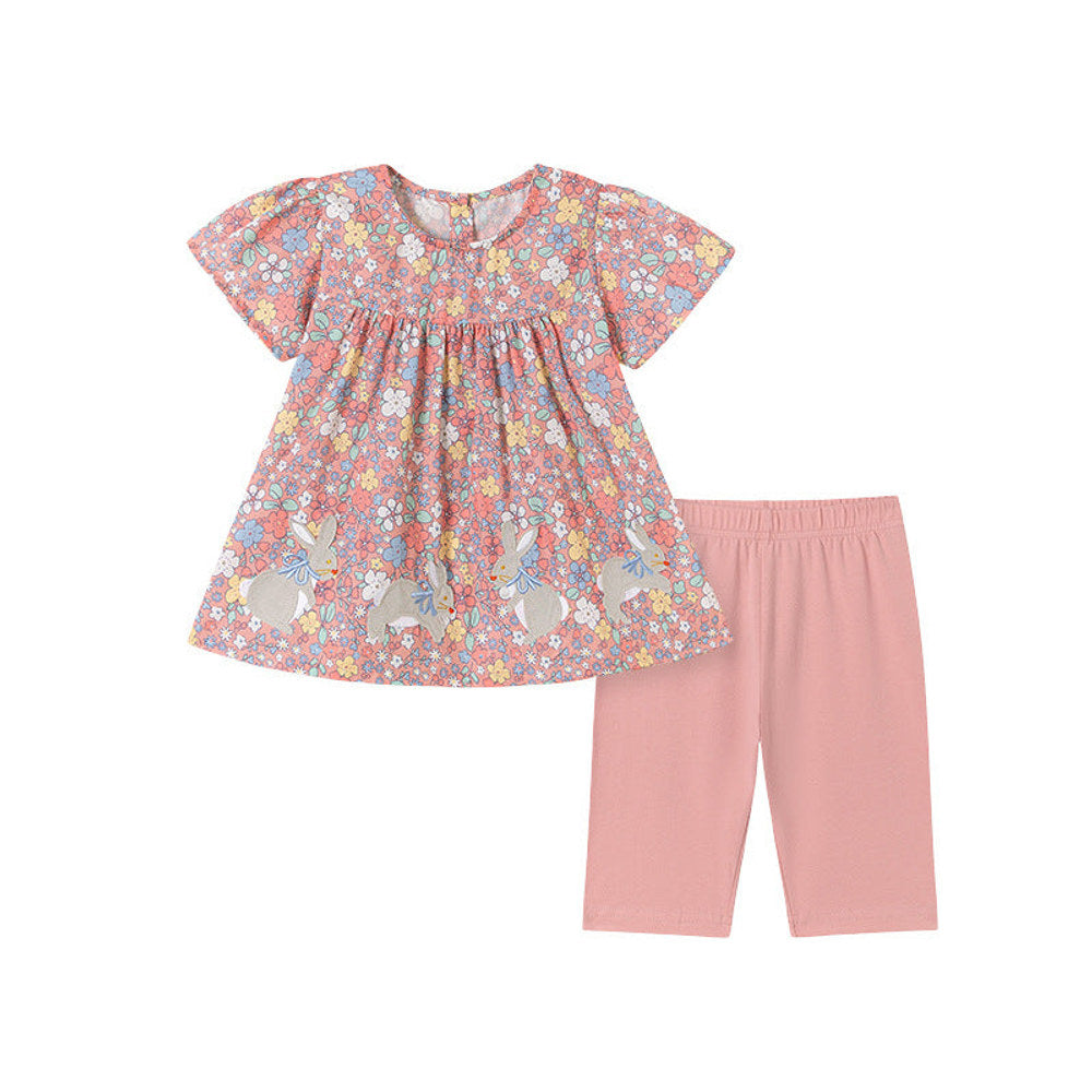 MyKids-USA® Baby Kids Girls Short Sleeves Floral Pattern T-shirt and Pants Clothing Set